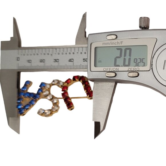 Red Clear Prong Set Rhinestone Patriotic USA Brooch Pin E779 - Picture 6 of 8